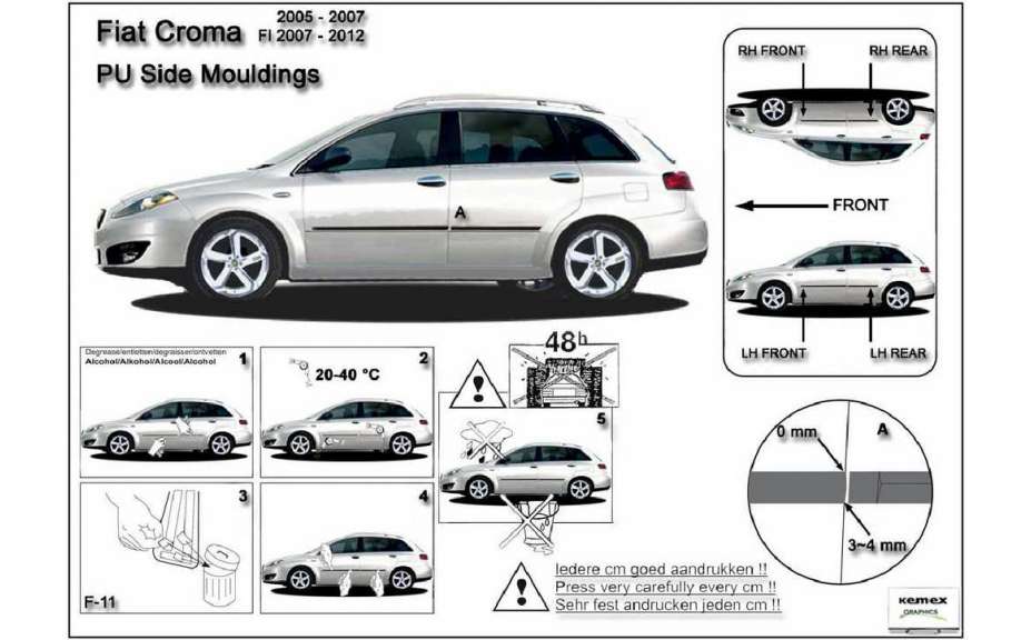 Listwy Boczne Na Drzwi Ochronne, Fiat Croma, 2005->2007