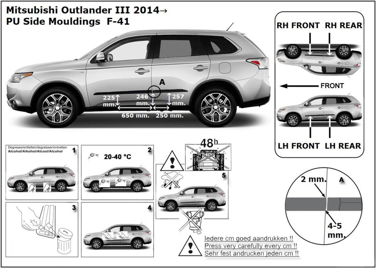 Ochranné boční lišty na dveře, Mitsubishi Outlander III, 2012-